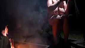 Naked Curvy Couple Sucking Cock in Forest Setting