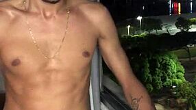 naughty boy jerks off at building window