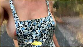 Wife runs in public outdoor sideboob big tits dare