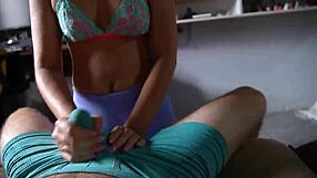 Tight spandex leggings lead to an intense assjob. He couldn't hold back and came in his underwear.
