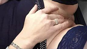 sexy milf frina stops car, fingers wet pussy for strong orgasm