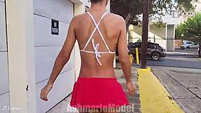 Hairy Latina Babe Flashes Fluffy Buttplug In Public