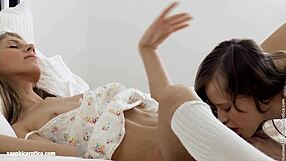 Sapphic erotica abby and demida intensely lick and finger on bed