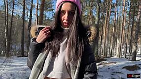 Amateurs have real sex in snowy forest, ending with creampie