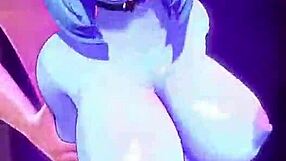 Animated blue woman with big tits in hardcore sex