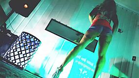 Blonde babe teases in assless mini skirt with heels