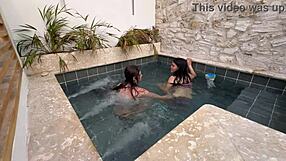 i watch two hot latina lesbians masturbate in the public pool, fearing discovery