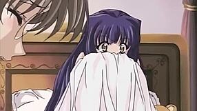 Horny wife in lingerie cheats with her maid, moaning during lesbian double penetration.