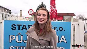 freezing blond secretary with awesome body and tits gets convinced to fuck a stranger in a taxi