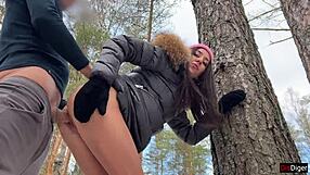 Amateurs have real sex in snowy forest, ending with creampie