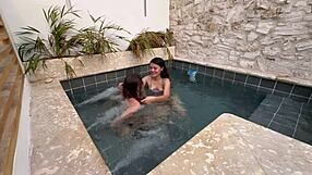 Hot Latina Lesbians Fingering in Public Pool!