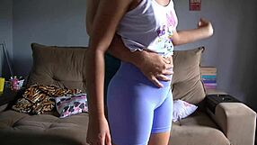 Tight spandex leggings lead to an intense assjob. He couldn't hold back and came in his underwear.