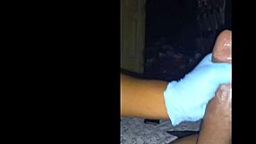 Pretty girl gives spit handjob to lover