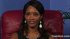 Slutty hottie receives cumshot on face swallowing semen