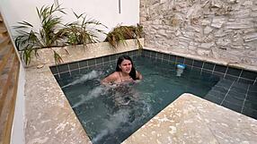 i watch two hot latina lesbians masturbate in the public pool, fearing discovery