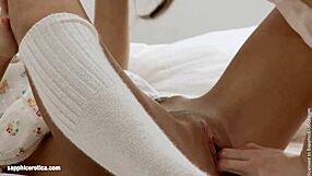 Sapphic erotica abby and demida intensely lick and finger on bed