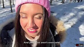 Amateurs have real sex in snowy forest, ending with creampie