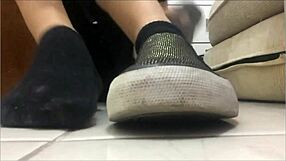 brazilian girl removes black socks and spits on feet in pov teasing session