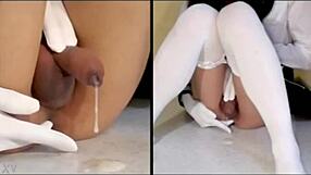 sexy shemale cums hands free from prostate stimulation