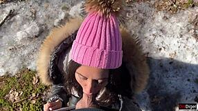 Amateurs have real sex in snowy forest, ending with creampie