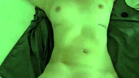 submissive slut teased with vibrator on clit while flashing nipples in leather group scene