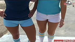 Skinny brunette teen 18+ sluts in group cum with white socks