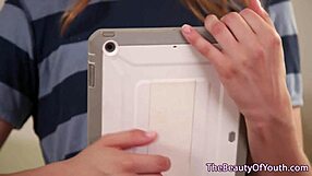 Beautiful teen 18+ lesbians lick pussy on sofa 😍