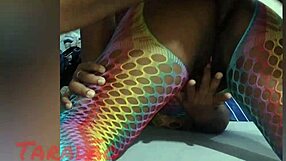 hey, that black ebony babe got her ass fucked hard on halloween, cumming inside her huge natural tits