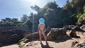 Damn! Curvy Nudist Flaunts Hairy Pussy on Public Beach. Close-Up Massage Action Stuns Everyone!