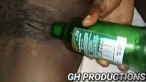 club bottle slides into yaa yaa's pussy and ass