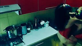 beautiful wife in bodysuit gets rough kitchen fucking