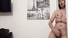 Big Boobs Asian Ladyboy Strokes Huge Cock During Solo Workout