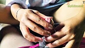 Amateur asian teen jerks off hurriedly before school