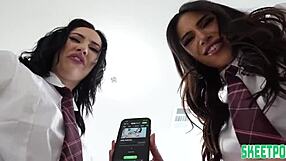 mischievous stepsisters catch stepbro jerking off and lick his pussy