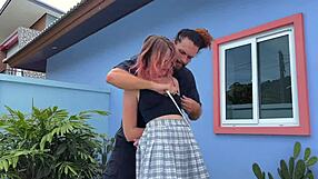 Caressing her dirty outdoor socks?