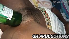 club bottle slides into yaa yaa's pussy and ass