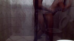 Intense sex in the bathroom with a muscular latina housewife licking big cock and feet.