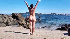 Damn! Curvy Nudist Flaunts Hairy Pussy on Public Beach. Close-Up Massage Action Stuns Everyone!