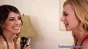 Beautiful teen 18+ lesbians lick pussy on sofa 😍