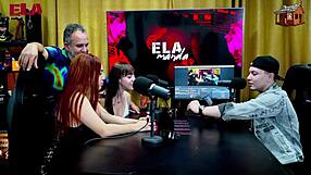 binho ted licks the pink pussy of the nymph on the podcast table while ruan is speechless