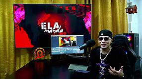 binho ted licks the pink pussy of the nymph on the podcast table while ruan is speechless