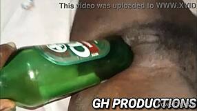 club bottle slides into yaa yaa's pussy and ass