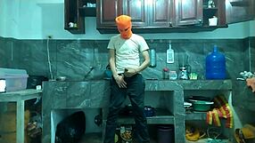 Watching a 25-year-old guy with a huge package go from soft to hard while waiting for his friend in the kitchen.