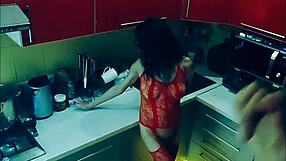 beautiful wife in bodysuit gets rough kitchen fucking