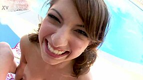 Lexi bloom super cute 19 yo huge cock pov poolside blowjob and huge load cum swallow - wow.