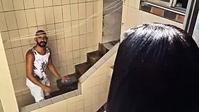 Neighbor spied me, so I asked for his big cock help!