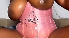 Ebony Teen 18+ Slams Huge Rainbow Dildo Deep on Bed With Big Boobs!