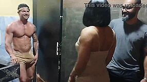 Lene gave her pussy to the hung guy without condom in the swing party bathroom and took all the cum in her mouth until licking the last drop!