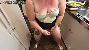 trashy kiwi milf cara, pierced and tattooed, takes brutal kicks to her pussy from master