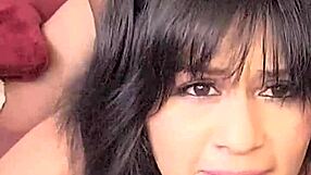 Colombian skinny girl with long hair moans during intense bedroom sex and orgasms